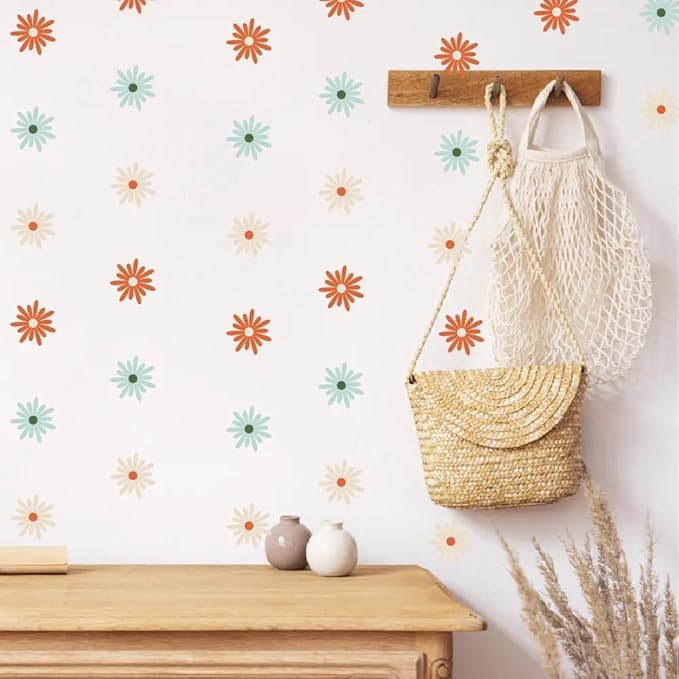 12x36 Inch Sheet Floral Wall Decor Set - DIY Boho Decal Mural Set - Great Gift Idea - 32 Pcs Stickers for Wall, Nursery, Home Decor - 2.5 Inch Sticker (Colorful Floral Burst Design)