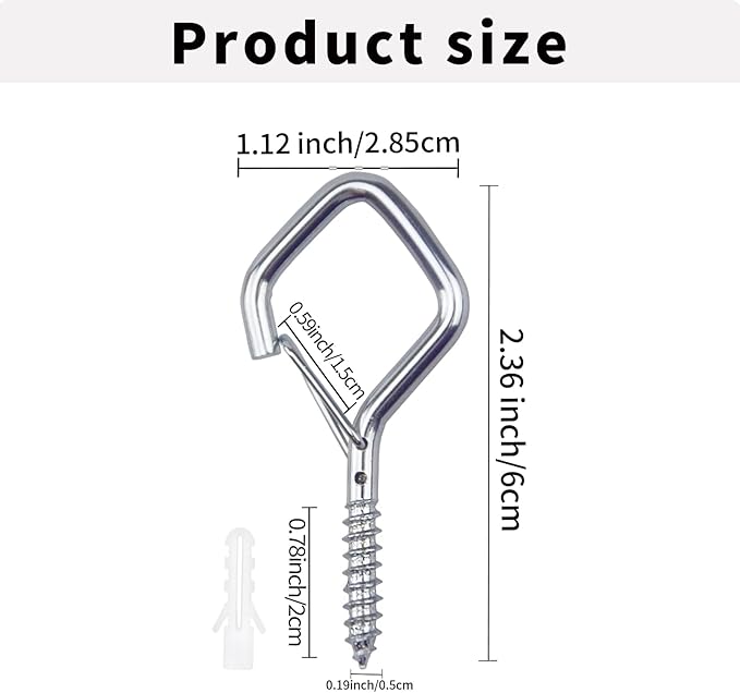 10 PCS Eye Screw Hooks for Hanging Heavy Duty with Safety Buckle.Metal Ceiling Hooks for Hanging Plants,Cup,Wind Chime,Bird Feeders,christmas String Lights at Indoor&Outdoor,2.36 Inch(No Drill Bit)