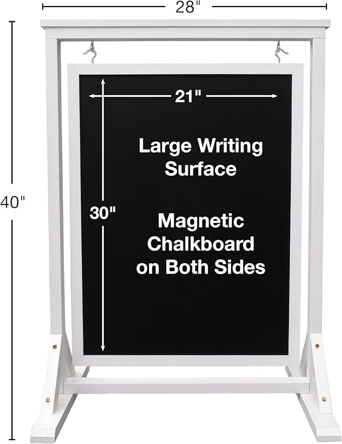 30"x21" Swinging Wood Chalkboard (White)