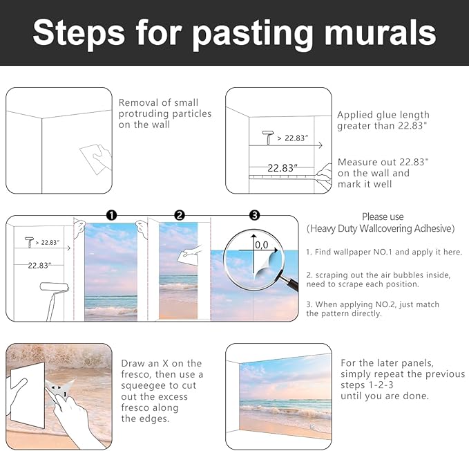 YIHWM -Clear Waves Summer Beach Coastal Scenery Fabric Wallpaper Coastal Islands Living Room Bedroom Bathroom Boys Girls Kids Room Large Mural- 183"x120"( not Peel and Stick)