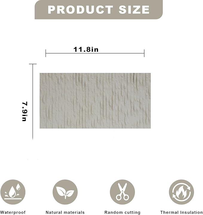 3D Wall Panels - 1PCS 7.9"x11.8" Faux Stone Wall Covering - MCM Modified Clay Material for Home Art, Accent Brick, Modern Exterior/Interior Decoration, Sample-White Texture