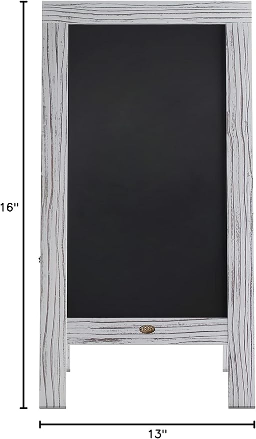 A Frame Chalkboard by HBCY Creations: 40x20 Solid Wood A-Frame Sign Whitewashed Double-Sided Magnetic Board, Chalkboard Menu Board, for Restaurants, Cafés, Weddings - Heavy Duty Hinges
