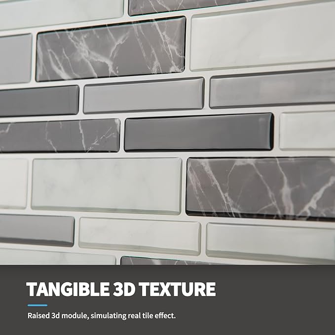 Art3d 11.8"x 11.8" Peel and Stick Vinyl Tiles, Self Adhesive Removable Stick On Kitchen Backsplash, Marble Black (10-Sheet)