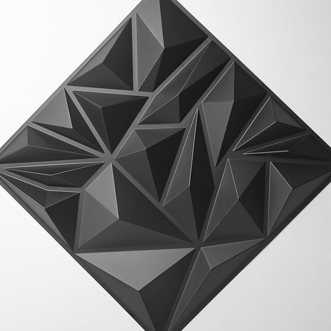 Art3d 33-Pack 3D Wall Panels for Interior Wall Decor, Modern Diamond Textured Accent Wall Paneling for Gaming Living Room TV Wall Background, 12 x 12 inch Black