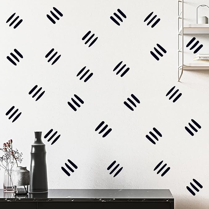 12x36 Inch Three Line Set - Boho Geometrical Shape Themed DIY Boho Wall Decal Mural Set - 80 Pcs Stickers for Wall, Kitchen, Nursery, Office Decor - Each Sticker 1.8x1.7 Inch (Boho Line Black)