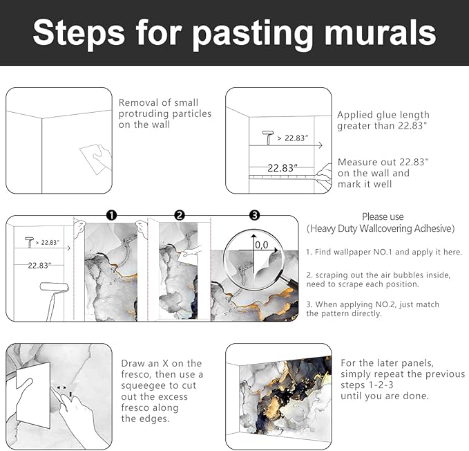 YIHWM -Grey and White Marbled Fabric Wallpaper Living Room Abstraction Art Bedroom Bathroom Wall Mural- 91"x65"( not Peel and Stick)