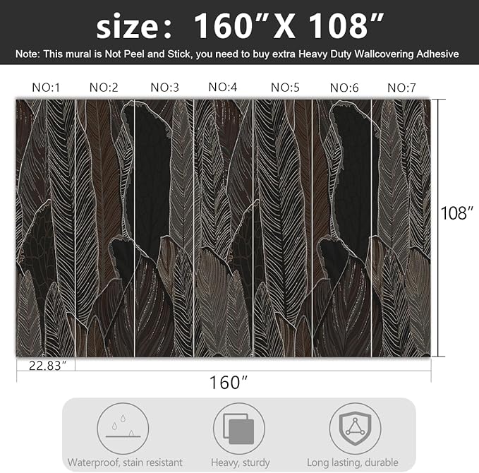 YIHWM -Tropical Botanical Leaf Backdrop Large Fabric Wallpaper Dark Plant Bedroom Bathroom Wall Mural- 160"x108"( not Peel and Stick)