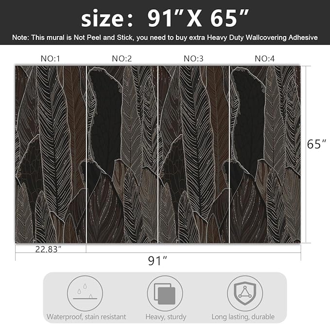 YIHWM -Tropical Botanical Leaf Backdrop Large Fabric Wallpaper Dark Plant Bedroom Bathroom Wall Mural- 91"x65"( not Peel and Stick)