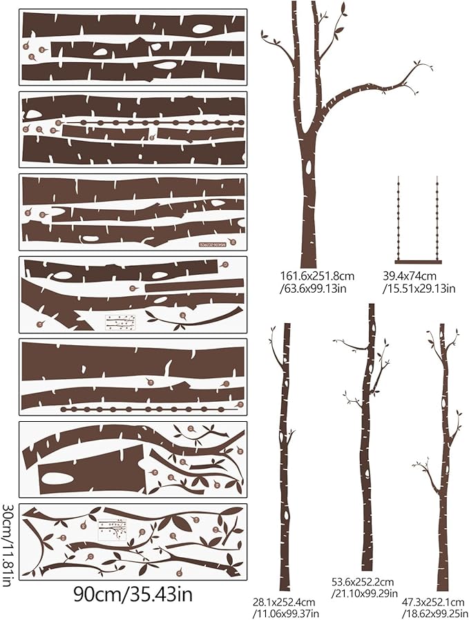 Yeysynana Giant Tree Wall Decals Large Birch Tree Woodland Forest Wall Art Peel and Stick DIY Wall Stickers for Nursery Kids Bedroom Playoom Living Room Home Decor (Brown)