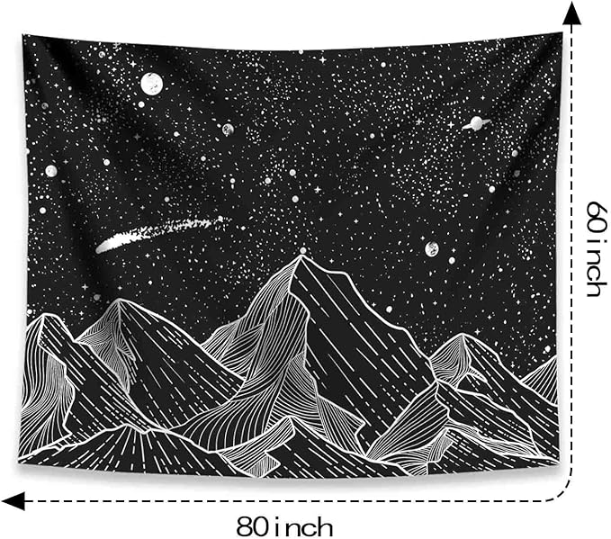 Zussun Black and White Tapestry Starry Night Mountain Tapestries for Bedroom Aesthetic Moon and Stars Tapastry's Wall Hanging Dark Nature Forest Wall Tapestry for Living Room Dorm (Dark, 80'' × 60'')