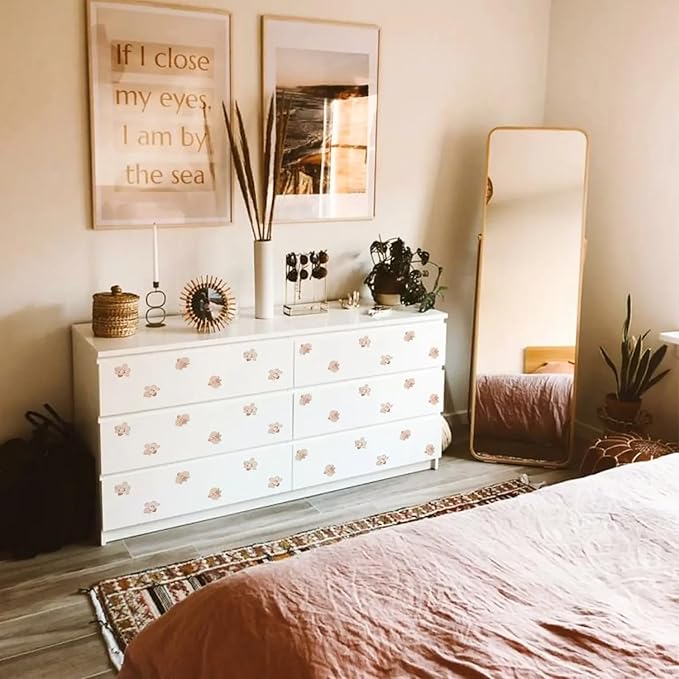 12x36 Inch Boho Floral Set Wall Decal- Nature, Leaves, Flower Themed DIY Boho Wall Decal Mural Set - 56 Pcs Stickers for Kitchen, Nursery, Office Decor - 3x2.5 Inch Decals (Boho Flower Design)