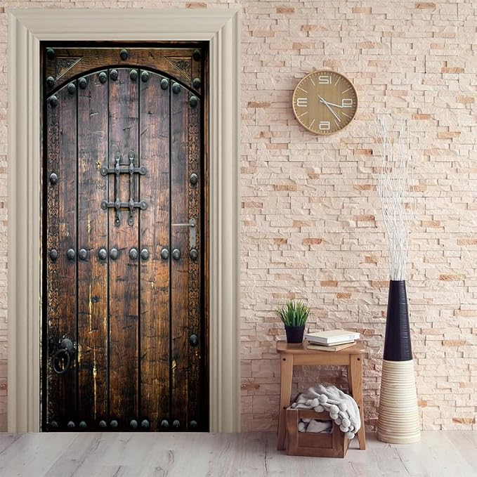 3D Peel & Stick Murals - Wooden Door Wallpaper Self-Adhesive, Removable PVC, Waterproof Bedroom/Living Room Decor 34.6 x 78.7 inch