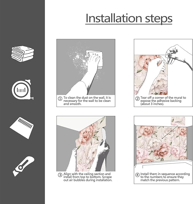 YQWDMX - Peel and Stick Floral Wallpaper with Pink Peony Self-Adhesive murals for Bedroom ZY11 S