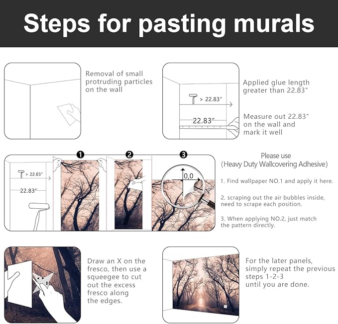 YIHWM -Foggy Forest Landscapes Fabric Wallpaper Living Room Bedroom Bathroom Mountain Wall Mural- 160"x108"( not Peel and Stick)