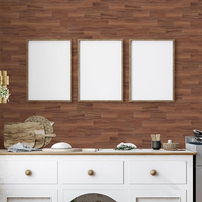 Yipscazo Peel and Stick backsplash 3 x 6 Inches 3D PVC Composite Wall Tile Stick on Backsplash Tile for Kitchen Bathroom, Laundry Room, Fireplace(Brown Wood Grain, 160 Pieces)