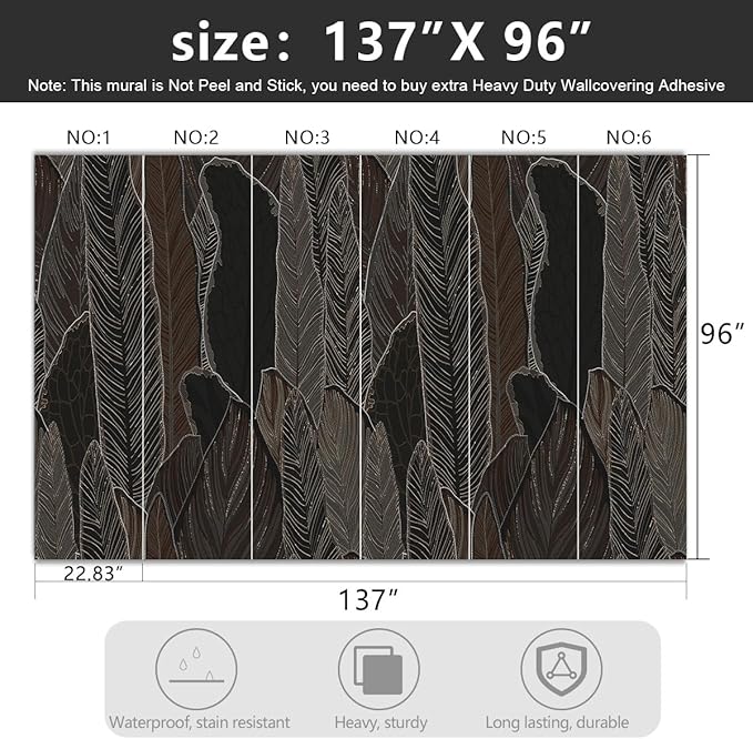 YIHWM -Tropical Botanical Leaf Backdrop Large Fabric Wallpaper Dark Plant Bedroom Bathroom Wall Mural- 137"x96"( not Peel and Stick)