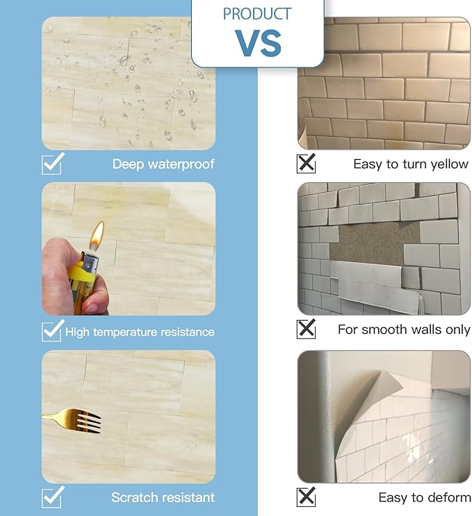 1-Pack Peel and Stick Tile Backsplash 12"X12" PVC Wall Tiles, Stick on Backsplash for Kitchen, Bathroom Tile, Fireplace Décor, Laundry Table, Stair Decals in Light Orange