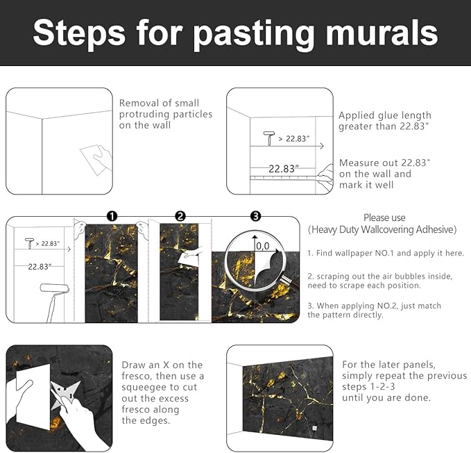 YIHWM -Black and Gold Marbled Fabric Wallpaper Dark Abstraction Art Living Room Bedroom Bathroom Wall Mural- 91"x65"( not Peel and Stick)