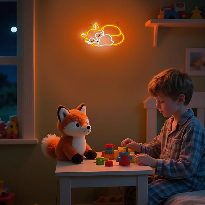 YuanDian Fox Neon Sign, Animal Neon Lights for Bedroom Living Room Wall Decor, Birthday Party Gifts for Kids Adults People Who Like Foxes