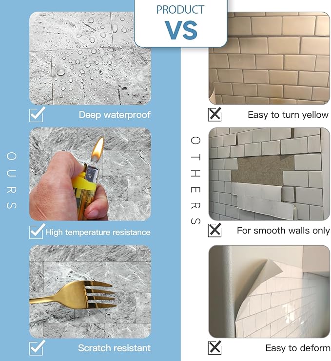 1-Pack Peel and Stick Tile Backsplash 12"X12" PVC Wall Tiles, Stick on Backsplash for Kitchen, Bathroom Tile, Fireplace Décor, Laundry Table, Stair Decals in Polished Gray