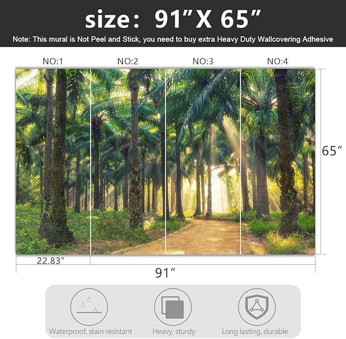 YIHWM -Tropical Botanical Banana Tree Large Backdrop Fabric Wallpaper Green Plant Living Room Bedroom Bathroom Wall Mural- 91"x65"( not Peel and Stick)