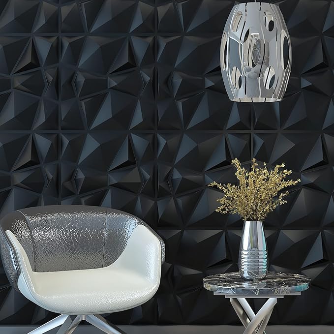 Art3d 3D Paneling Textured 3D Wall Design, Black Diamond, 19.7" x 19.7" (12 Pack)