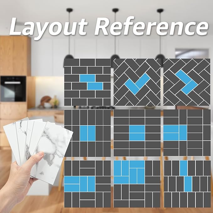 Art3d 102-Piece Faux Stone Peel and Stick Backsplash Tile, Waterproof Thick PVC Stick On Subway Wall Tile for Kitchen Bathroom Laundry Room Fireplace - 3" x 6" Gray Marble