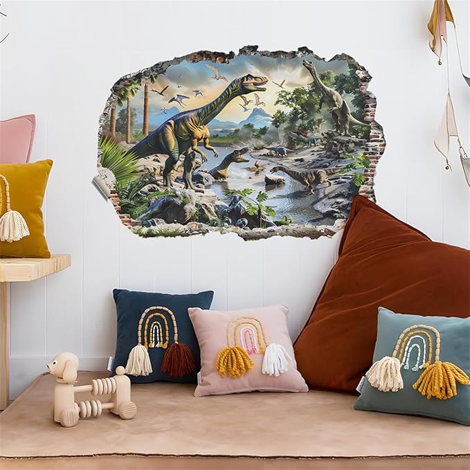 WALLMEII Safari Animals Wall Decor Decals Wall-Breaking Dinosaur World Jungle Animal Wall Stickers Removable Peel and Stick Baby Nursery Kids Boys Bedroom Living Room Art Murals Decoration