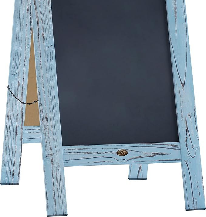 A Frame Chalkboard by HBCY Creations: 40x20 Solid Wood A-Frame Sign Robin Blue Double-Sided Magnetic Board, Chalkboard Menu Board, for Restaurants, Cafés, Weddings - Heavy Duty Hinges
