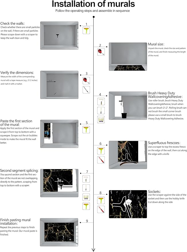 WFBHUA - Black Golden Marble Wallpaper Abstract Stone Texture Wall Mural Living Room Bedroom Office (Not Peel and Stick)