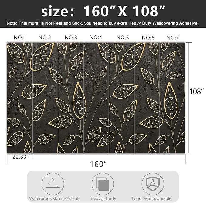 YIHWM -Gold Leaf Backdrop Large Fabric Wallpaper Living Room Bedroom Bathroom Wall Mural- 160"x108"( not Peel and Stick)