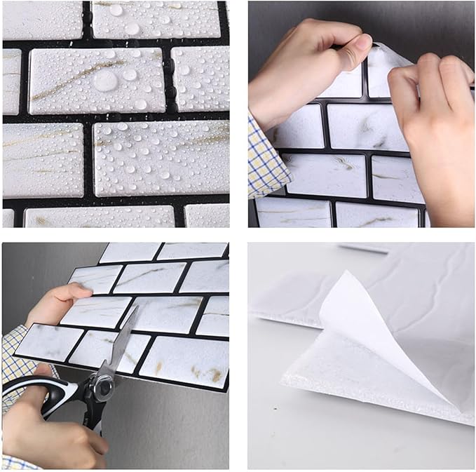 3D Wall Panels,3D Brick Wallpaper Peel and Stick,Faux Brick Wall Panel,10PCS of 11.8" x 11.8" White Brick Wallpaper Stick on Tile for Kitchen, Bedroom, Living Room,TV Background.