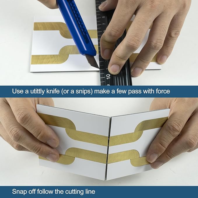 Yipscazo Peel and Stick backsplash 3 x 6 Inches 3D PVC Composite Wall Tile Stick on Backsplash Tile for Kitchen Bathroom, Laundry Room, Fireplace(White with Gold Metal, 100 Pieces)