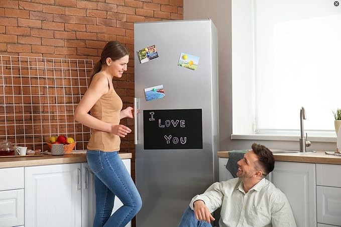 Yunihome Magnetic Black Dry Erase Board for Refrigerator, 18" x 39"Chalk Board Contact Paper Decal for School, Office, Kitchen Fridge, Kids Drawing with Dustless Chalk, Holder and Magnets