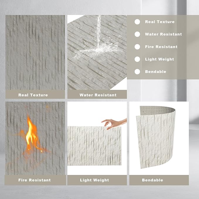 3D Wall Panels - 4PCS 47.2"x23.6" Faux Stone Wall Covering - MCM Modified Clay Material for Home Art, Accent Brick, Modern Exterior/Interior Decoration, Covering 31 sq.ft Texture White