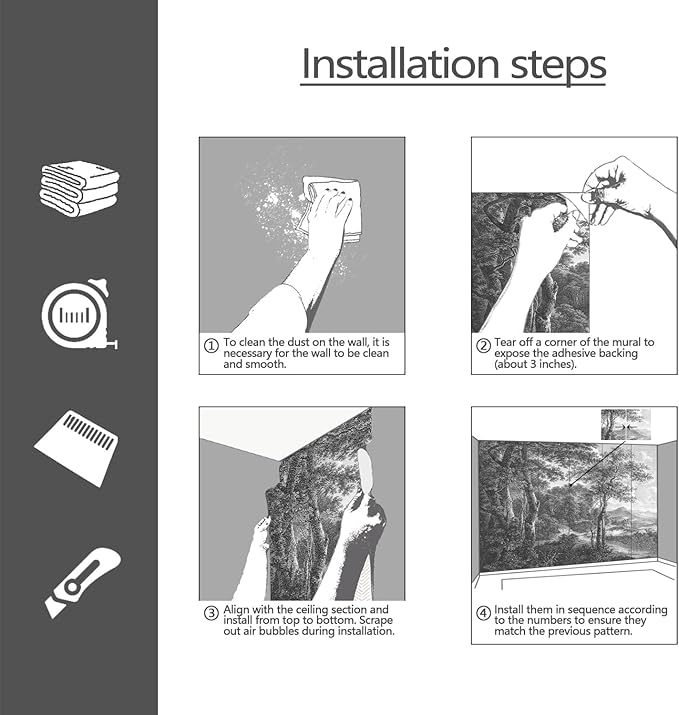 YQWDMX - Vintage Forest Peel and Stick Wallpaper Grey Jungle Mural for Bedroom ZY01 M