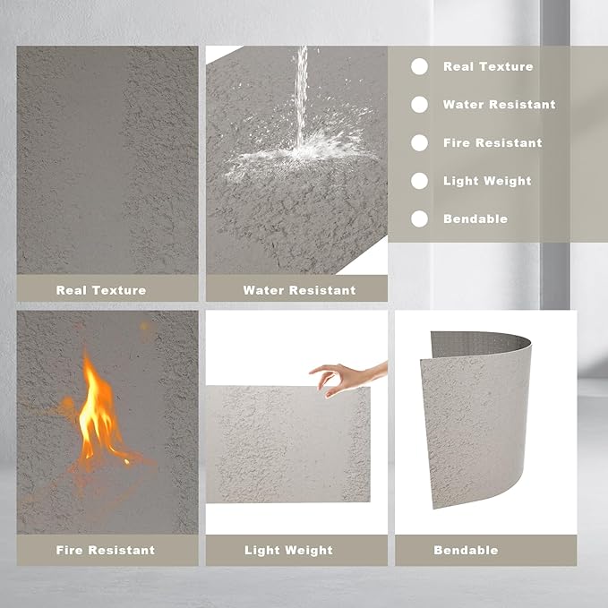 3D Wall Panels - 4PCS 47.2"x23.6" Faux Stone Wall Covering - MCM Modified Clay Material for Home Art, Accent Brick, Modern Exterior/Interior Decoration, Covering 31 sq.ft Cement Grey