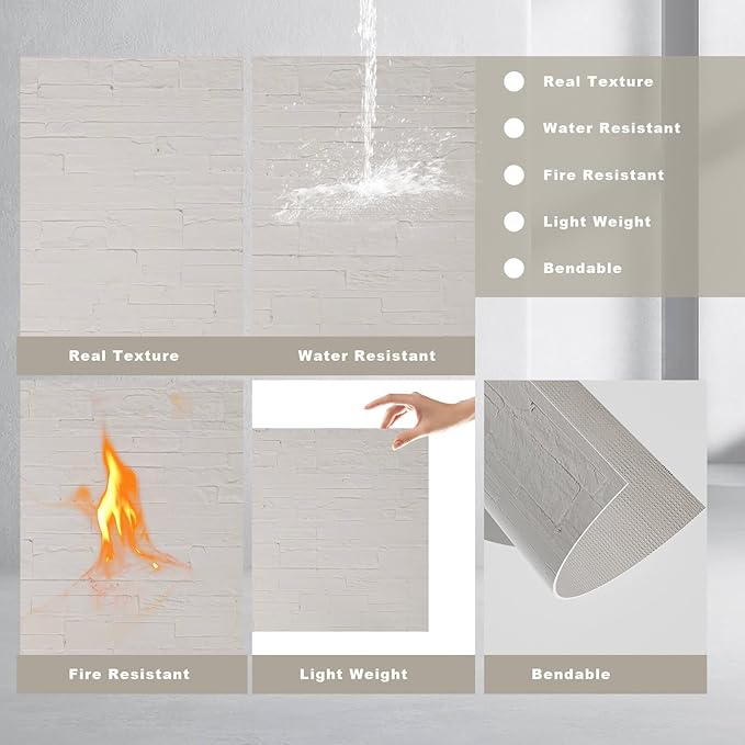 3D Wall Panels - 1PCS 7.9"x11.8" Faux Stone Wall Covering - MCM Modified Clay Material for Home Art, Accent Brick, Modern Exterior/Interior Decoration, Sample-Reef White