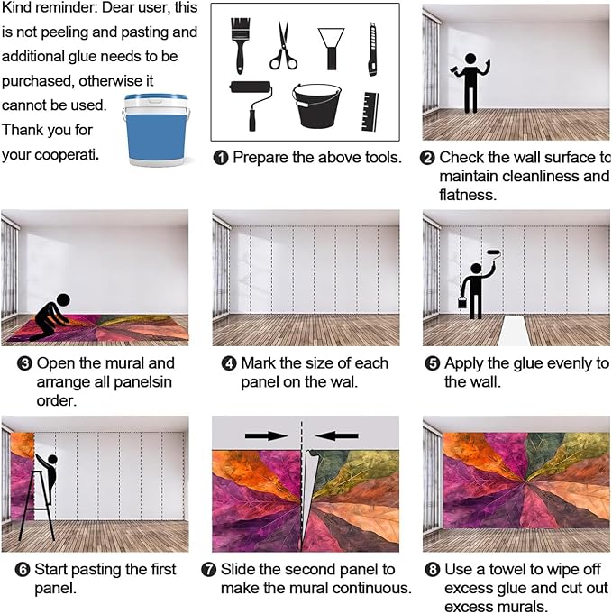 Abstract Colorful Gradient Leaves Wall Mural, Marble Texture Mural Wallpaper, Nordic Creative Art Large Wallpaper for Bedroom Living Room Dining Room Wall Decor 59" W x 39.4" H