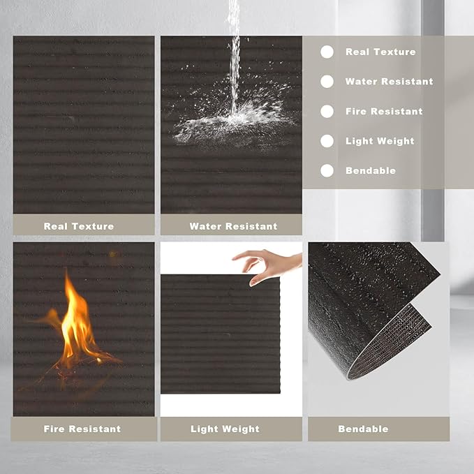 3D Wall Panels - 4PCS 47.2"x23.6" Faux Stone Wall Covering - MCM Modified Clay Material for Home Art, Accent Brick, Modern Exterior/Interior Decoration, Covering 31 sq.ft Texture Black