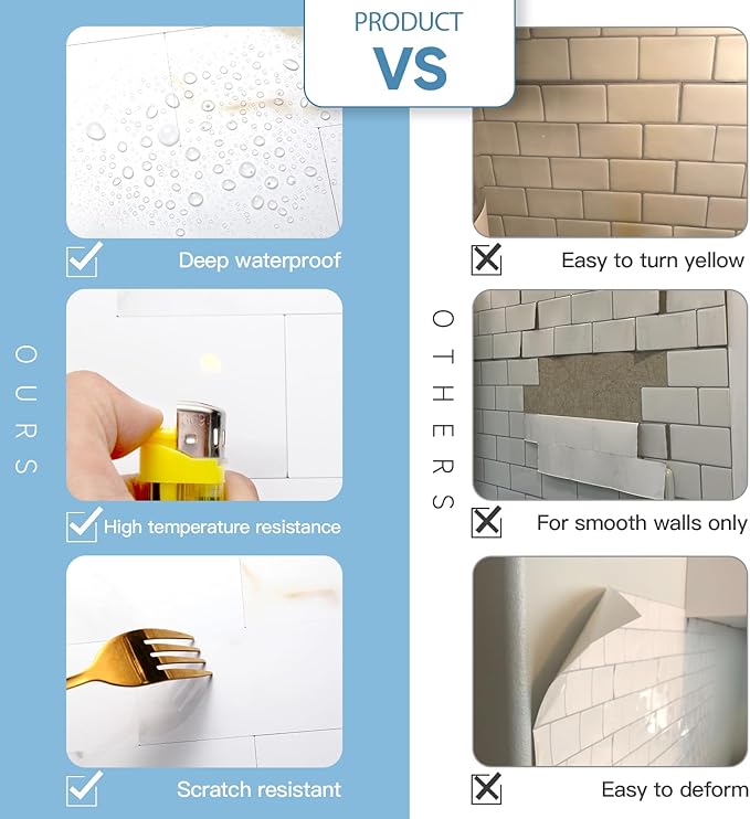 10-Pack Peel and Stick Tile Backsplash 12"X12" PVC Wall Tiles, Stick on Backsplash for Kitchen, Bathroom Tile, Fireplace Décor, Laundry Table, Stair Decals in Vintage Polished Marble