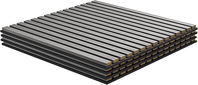 Acoustic Panels, Wood Slat for Wall & Soundproofing Wall Panels,3D Wall Panels High Density Sound Dampening Panels,4 Pack 24"x24" ,Gray