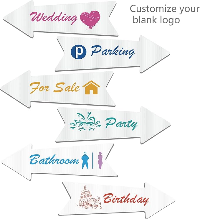 Jumbo 6-Pack Blank Arrow Yard Signs with Stakes - 33x12 Oversized Wedding Directional Signs, Birthday Party Decorations, This Way Arrow Signs for Outdoor Events, Reusable Yard Markers