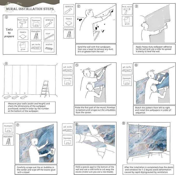 AFZEVEB-Abstract Blue Marble Wallpaper Wall murals for Bedroom 136"x96"(Not Peel and Stick)