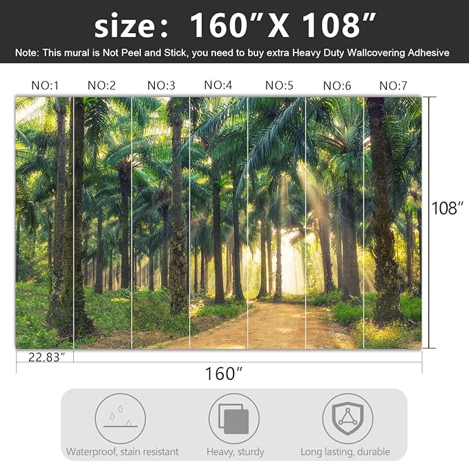 YIHWM -Tropical Botanical Banana Tree Large Backdrop Fabric Wallpaper Green Plant Living Room Bedroom Bathroom Wall Mural- 160"x108"( not Peel and Stick)