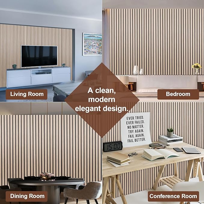 Yuzzy Wood Panels for Wall and Ceiling - 108 x 11 Inch Wood Slat Acoustic Panels 2 PCS - Modern Sound Absorbing Wall Panels for Interior Wall Decor for Home, Office, Studio - Rustic Walnut