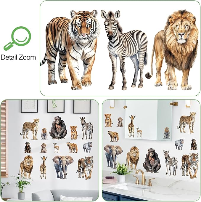 AM AMAONM Removable 3D Nature Jungle Wild Animals Wall Stickers DIY Peel and Stick Safari Tiger Lion Elephant Wall Decals Aniaml Wall art Decor for Kids Baby Bedroom Nursery Living Room (Anaiml Party)