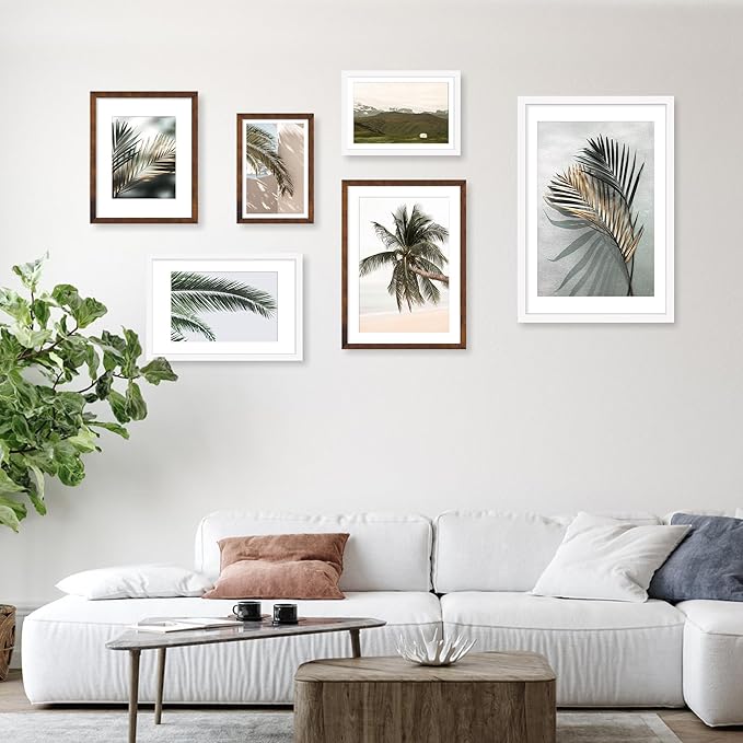 16x20 Picture Frame 5 Pack, Rustic Brown Poster Frame, Display Pictures 11 x 14 with Mat or 16 x 20 Without Mat for Horizontal or Vertical Wall Mounting, Wall Gallery Frame for Artwork Certificate