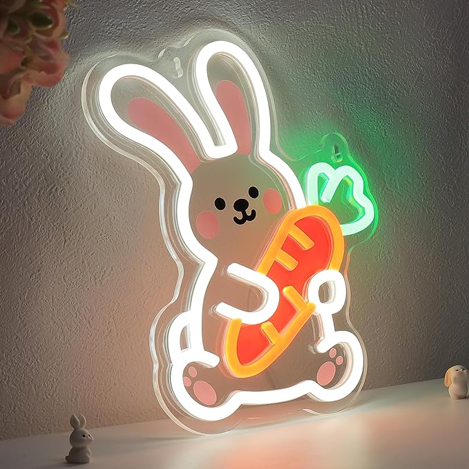 YuanDian Bunny Neon Sign, Animal Neon Lights for Bedroom Living Room Wall Decor, Birthday Party Gifts for Kids Adults People Who Love Rabbits