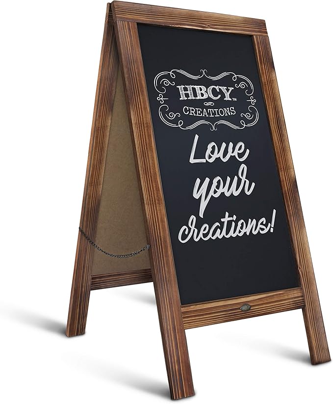 A Frame Chalkboard by HBCY Creations: 40x20 Solid Wood A-Frame Sign Rustic Brown Double-Sided Magnetic Board, Chalkboard Menu Board, for Restaurants, Cafés, Weddings - Heavy Duty Hinges